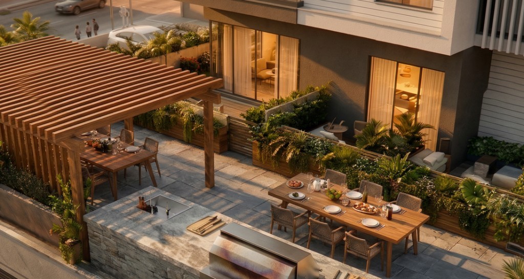 Private outdoor terrace with kitchen and dining